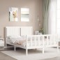 vidaXL Estructura de cama con cabecero madera maciza blanco 140x200 cm vidaXL Estructura de cama con cabecero madera maciza blanco 140x200 cm