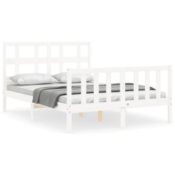 vidaXL Estructura de cama con cabecero madera maciza blanco 140x200 cm