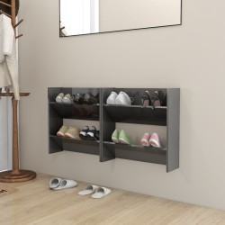 vidaXL Zapateros de pared 2 uds contrachapada gris brillo 60x18x60 cm