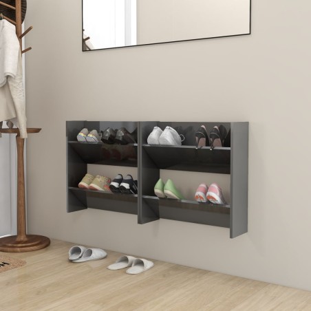 vidaXL Zapateros de pared 2 uds contrachapada gris brillo 60x18x60 cm