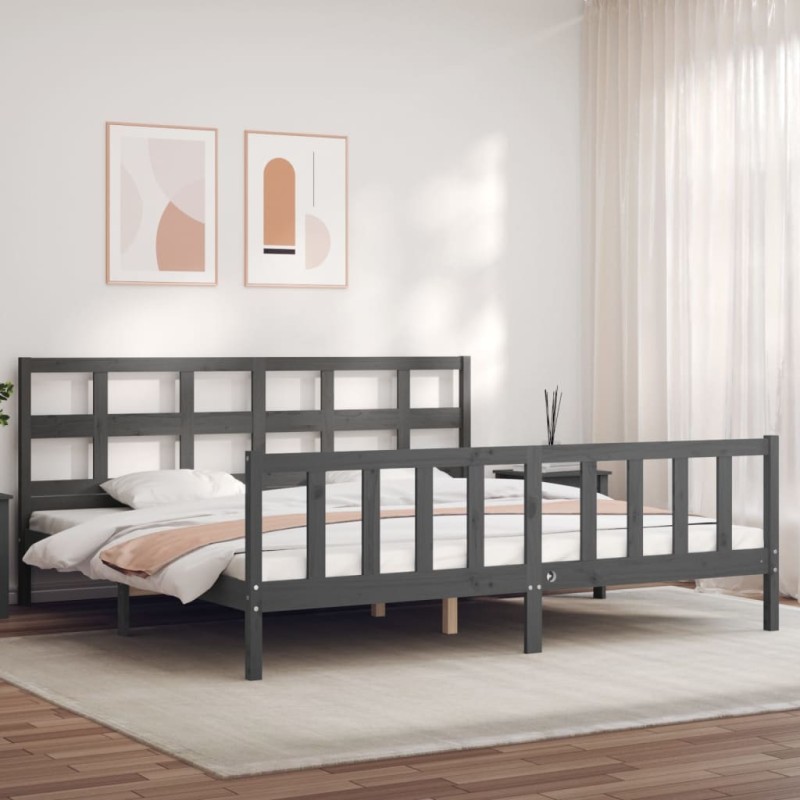 vidaXL Estructura de cama con cabecero madera maciza gris 200x200 cm vidaXL Estructura de cama con cabecero madera maciza gris 200x200 cm