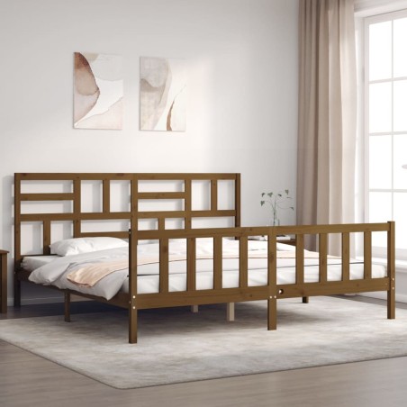 vidaXL Estructura cama y cabecero madera maciza marrón miel 200x200 cm