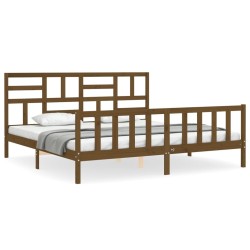vidaXL Estructura cama y cabecero madera maciza marrón miel 200x200 cm