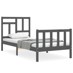vidaXL Estructura de cama con cabecero madera maciza gris