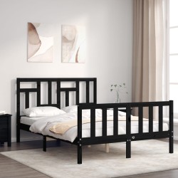 vidaXL Estructura cama de matrimonio con cabecero madera maciza negra