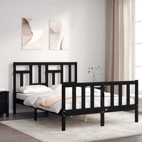 vidaXL Estructura cama de matrimonio con cabecero madera maciza negra