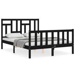 vidaXL Estructura cama de matrimonio con cabecero madera maciza negra