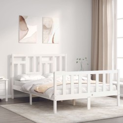 vidaXL Estructura de cama con cabecero madera maciza blanco 140x190 cm