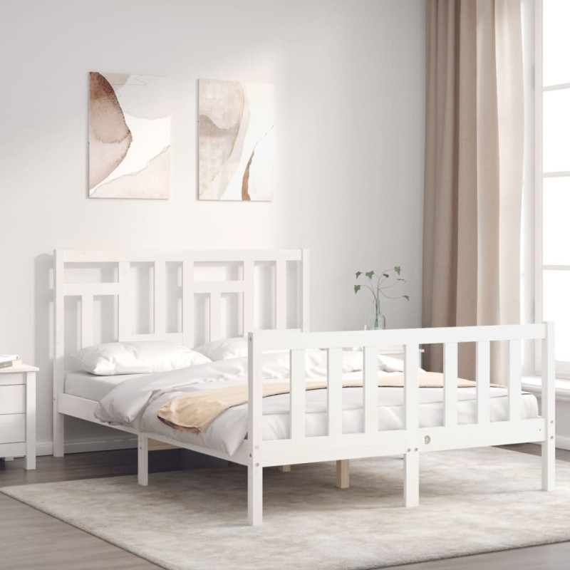 vidaXL Estructura de cama con cabecero madera maciza blanco 140x190 cm vidaXL Estructura de cama con cabecero madera maciza blanco 140x190 cm