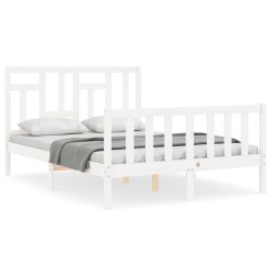 vidaXL Estructura de cama con cabecero madera maciza blanco 140x190 cm
