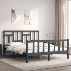 vidaXL Estructura de cama matrimonio con cabecero madera maciza gris