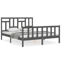 vidaXL Estructura de cama matrimonio con cabecero madera maciza gris