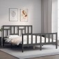 vidaXL Estructura de cama matrimonio con cabecero madera maciza gris