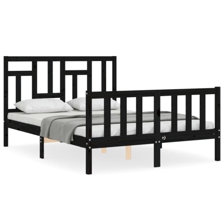 vidaXL Estructura de cama con cabecero madera maciza negro 120x200 cm