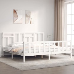 vidaXL Estructura cama de matrimonio con cabecero madera maciza blanco