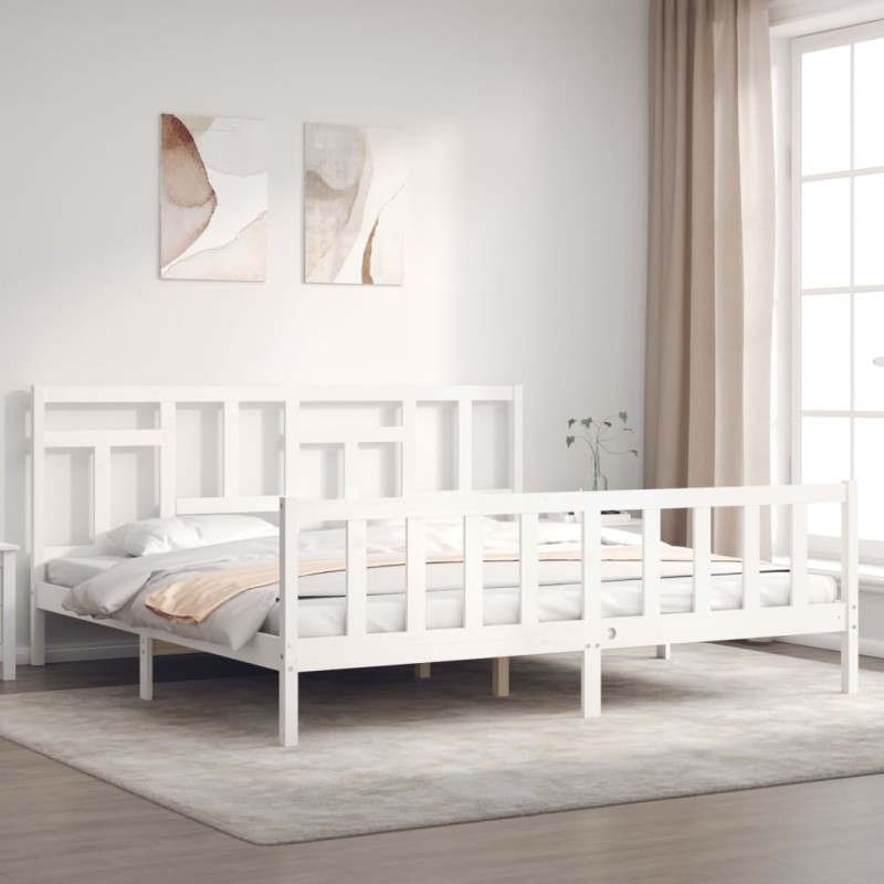 vidaXL Estructura cama de matrimonio con cabecero madera maciza blanco vidaXL Estructura cama de matrimonio con cabecero madera maciza blanco