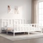 vidaXL Estructura cama de matrimonio con cabecero madera maciza blanco vidaXL Estructura cama de matrimonio con cabecero madera maciza blanco
