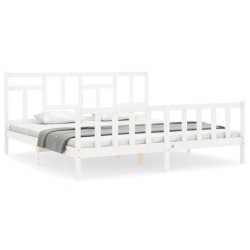 vidaXL Estructura cama de matrimonio con cabecero madera maciza blanco