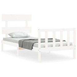 vidaXL Estructura de cama individual con cabecero madera maciza blanco