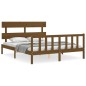 vidaXL Estructura de cama matrimonio con cabecero madera marrón miel vidaXL Estructura de cama matrimonio con cabecero madera marrón miel