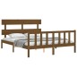 vidaXL Estructura de cama matrimonio con cabecero madera marrón miel vidaXL Estructura de cama matrimonio con cabecero madera marrón miel