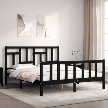 vidaXL Estructura de cama con cabecero madera maciza negro 160x200 cm