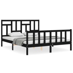 vidaXL Estructura de cama con cabecero madera maciza negro 160x200 cm