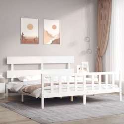 vidaXL Estructura cama de matrimonio con cabecero madera maciza blanco