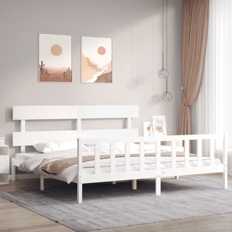 vidaXL Estructura cama de matrimonio con cabecero madera maciza blanco