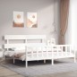 vidaXL Estructura cama de matrimonio con cabecero madera maciza blanco
