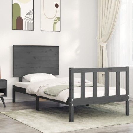 vidaXL Estructura de cama con cabecero madera maciza gris