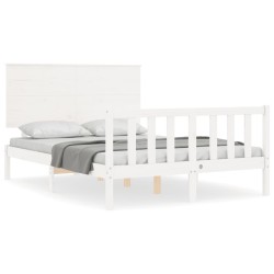 vidaXL Estructura de cama con cabecero madera maciza blanco 140x190 cm