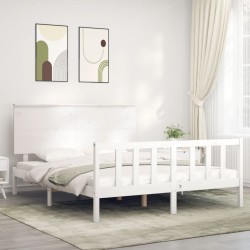 vidaXL Estructura de cama con cabecero madera maciza blanco 160x200 cm