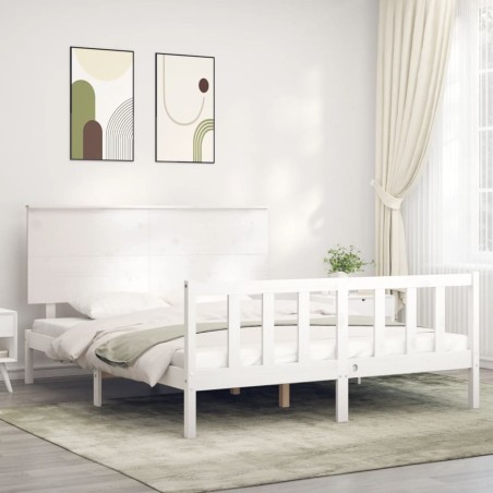 vidaXL Estructura de cama con cabecero madera maciza blanco 160x200 cm