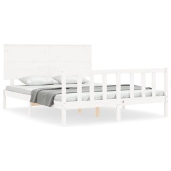 vidaXL Estructura de cama con cabecero madera maciza blanco 160x200 cm