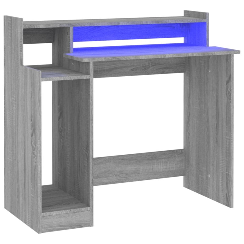 vidaXL Escritorio con LED madera contrachapada gris sonoma 97x45x90 cm vidaXL Escritorio con LED madera contrachapada gris sonoma 97x45x90 cm