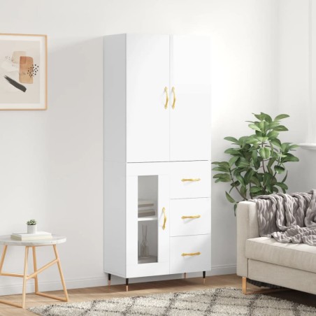 vidaXL Aparador alto madera contrachapada blanco brillo 69,5x34x180 cm