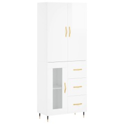 vidaXL Aparador alto madera contrachapada blanco brillo 69,5x34x180 cm