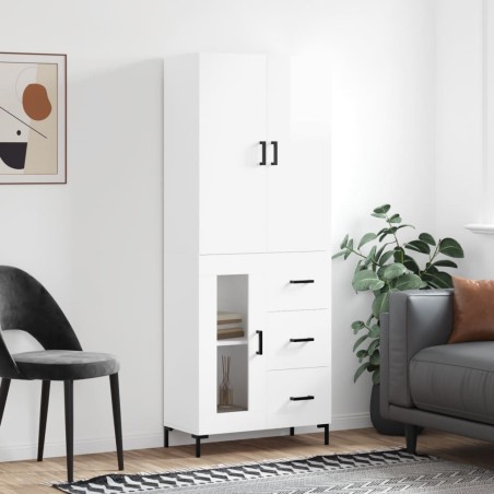 vidaXL Aparador alto madera contrachapada blanco brillo 69,5x34x180 cm