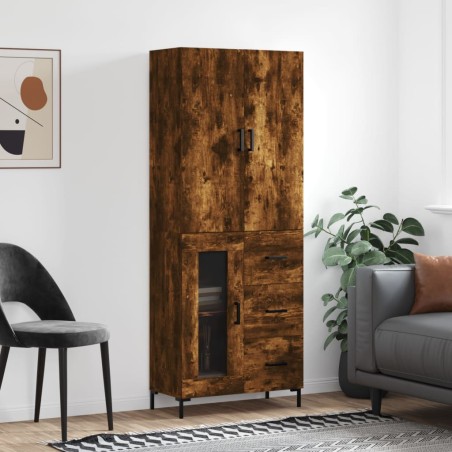 vidaXL Aparador alto madera contrachapada roble ahumado 69,5x34x180 cm