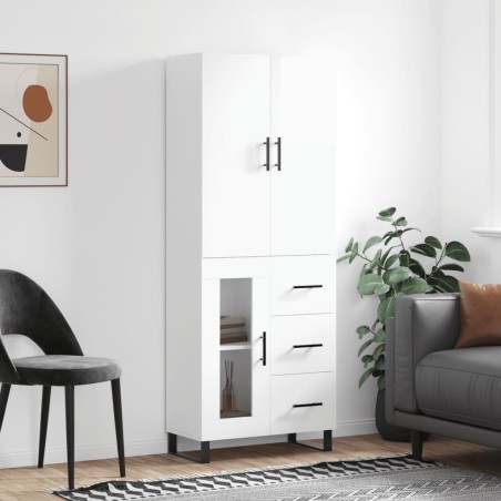 vidaXL Aparador alto madera contrachapada blanco brillo 69,5x34x180 cm