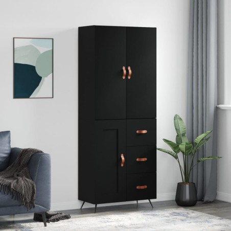 vidaXL Aparador alto madera contrachapada negro 69,5x34x180 cm