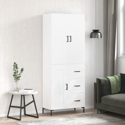 vidaXL Aparador alto madera contrachapada blanco brillo 69,5x34x180 cm
