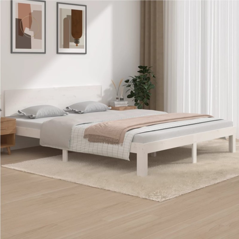 vidaXL Estructura de cama de madera maciza de pino blanco 160x200 cm vidaXL Estructura de cama de madera maciza de pino blanco 160x200 cm