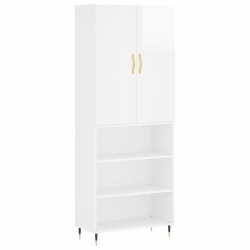 vidaXL Aparador alto madera contrachapada blanco brillo 69,5x34x180 cm