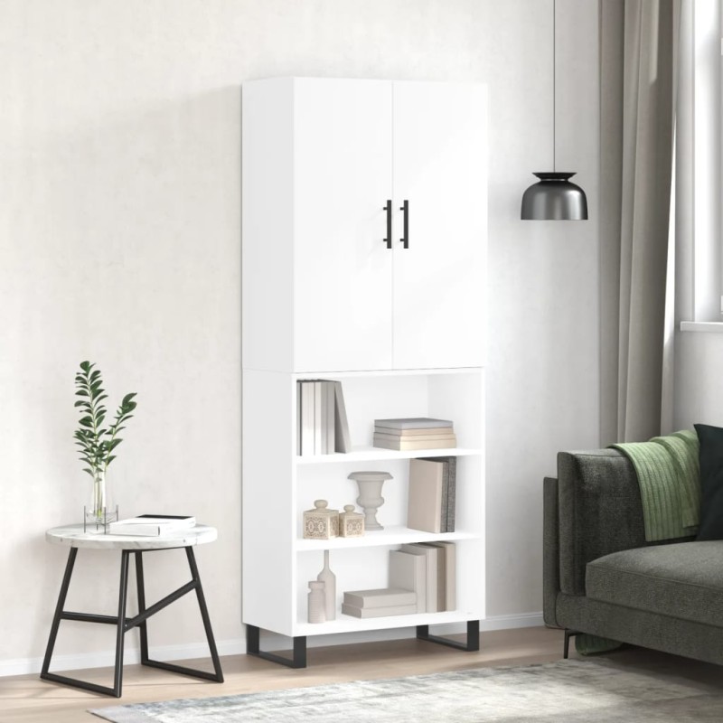 vidaXL Aparador alto madera contrachapada blanco brillo 69,5x34x180 cm
