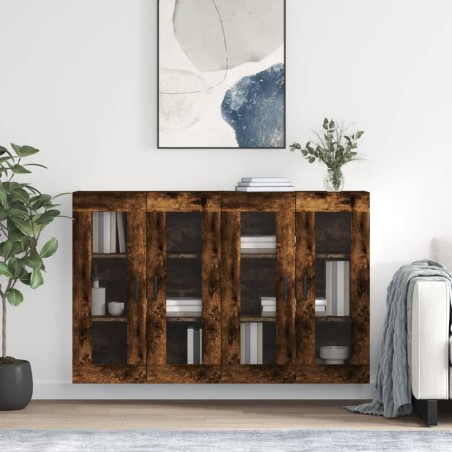 vidaXL Armarios de pared 2 uds madera de ingeniería roble ahumado