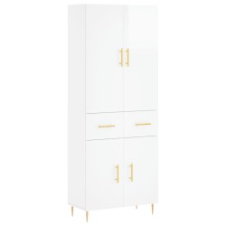 vidaXL Aparador alto madera contrachapada blanco brillo 69,5x34x180 cm