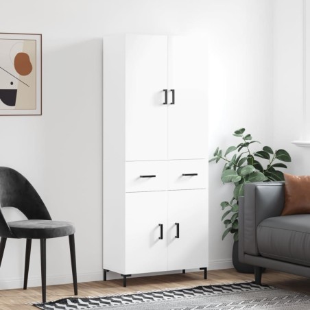 vidaXL Aparador alto madera contrachapada blanco brillo 69,5x34x180 cm
