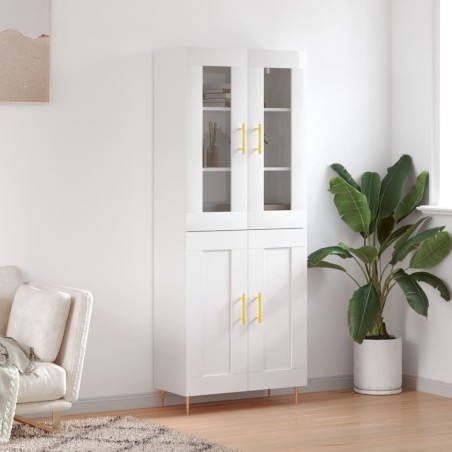 vidaXL Aparador alto madera contrachapada blanco brillo 69,5x34x180 cm